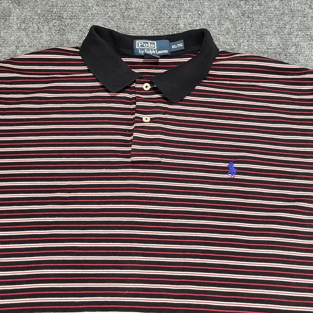 Vtg Polo Ralph Lauren Men's Red Black Striped Pony Short-Sleeve T-Shirt Size XL